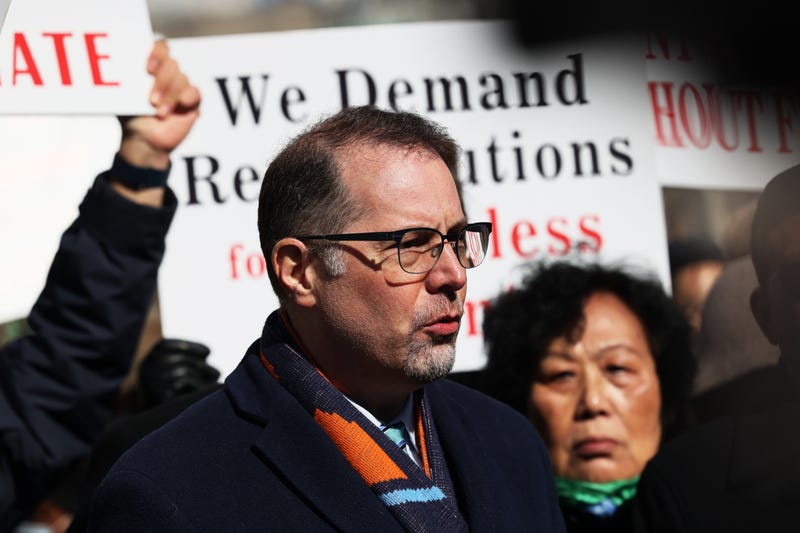 Mark Levine, Manhattan borough president, speaks during a rally protesting violence against Asian-Americans at Sara D. Roosevelt Park on Feb. 14, 2022 in the Chinatown neighborhood in New York City.
