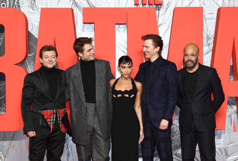 (L-R) Andy Serkis, Robert Pattinson, Zoe Kravitz, Paul Dano and Jeffrey Wright attend "The Batman" special screening at BFI IMAX Waterloo on February 23, 2022 in London, England.