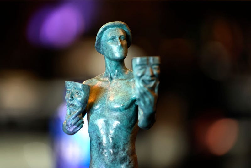 A Screen actors Guild statue at the 28th Screen Actors Guild Awards Media Preview Day at Barker Hangar on February 24, 2022 in Santa Monica, California.
