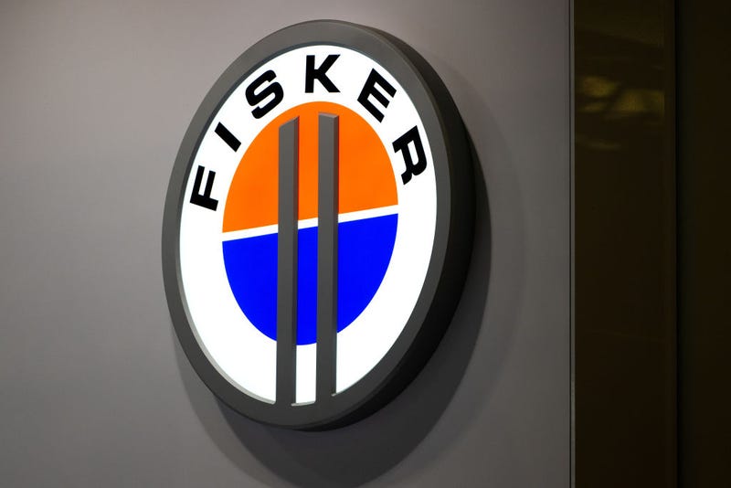 A logo sits illuminated outside the Fisker booth at the SK telecom booth on day 1 of the GSMA Mobile World Congress on February 28, 2022 in Barcelona, Spain.