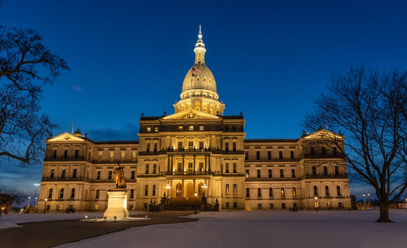 Michigan Senate lit up at night