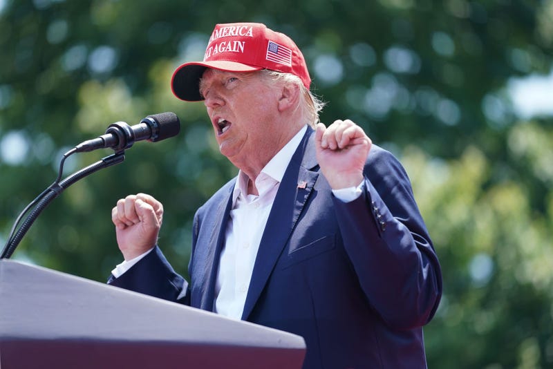 Former President Donald Trump speaks to crowd during a campaign event on July 1, 2023 in Pickens, South Carolina. The former president faces a growing list of primary challengers in the Republican Party. (Photo by Sean Rayford/Getty Images)