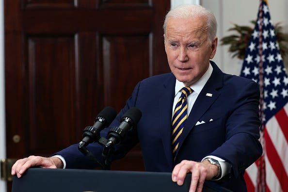 U.S. President Joe Biden speaks in the Roosevelt Room of the White House March 8, 2022 in Washington, DC. During his remarks, Biden announced a full ban on imports of Russian oil and energy products as an additional step in holding Russia accountable for its invasion of Ukraine. 