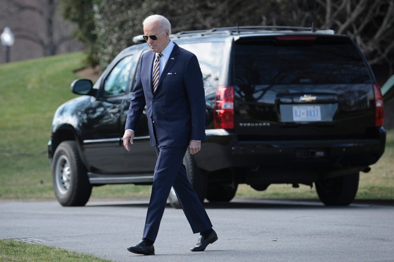 U.S. President Joe Biden departs the White House March 8, 2022 in Washington, DC. Biden is scheduled to travel to Fort Worth, Texas today to talk about improving healthcare for veterans.