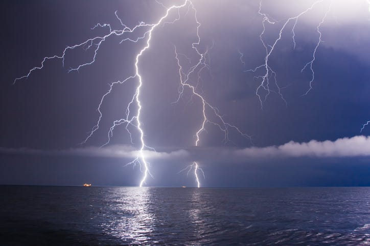 lightning storm over water