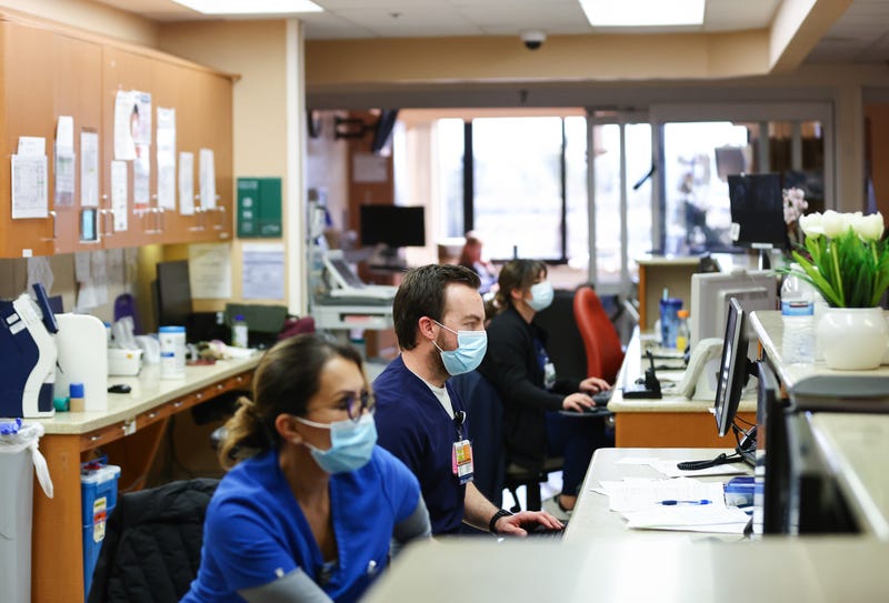 Hospital workers wearing masks
