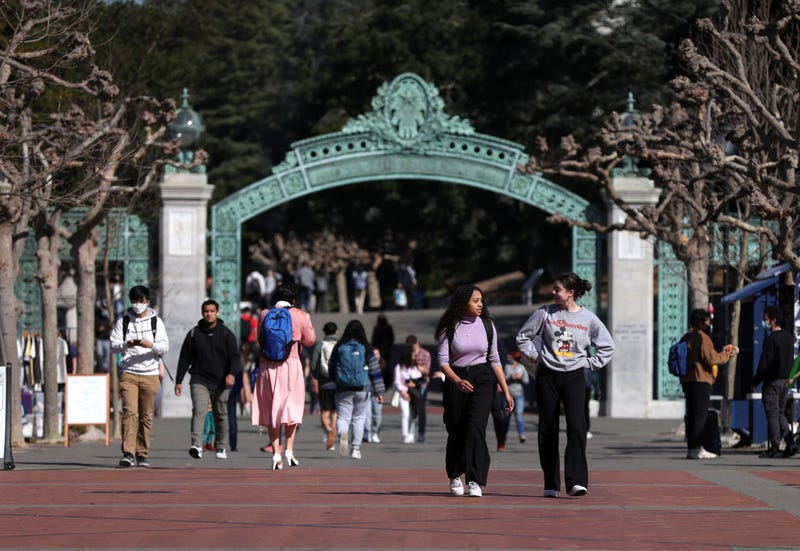  People walk through Sproul Plaza on the UC Berkeley campus on March 14, 2022 in Berkeley, California. 