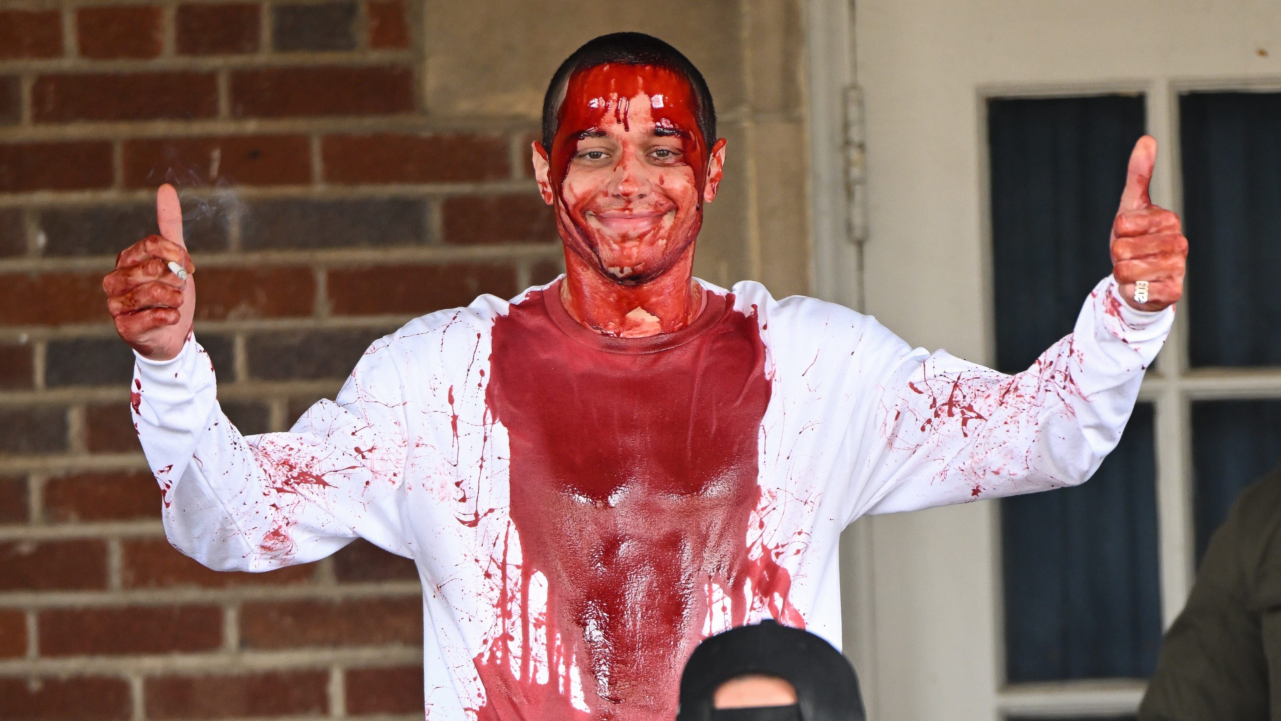 PHOTOS: Why is Pete Davidson in NJ smiling –  and covered in blood?