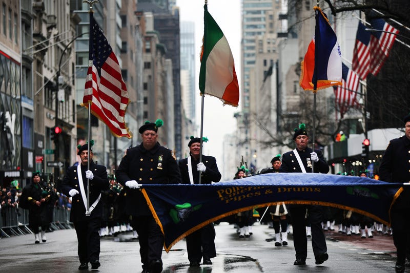 Marching bands participate in the St. Patrick's Day Parade down 5th Ave. on March 17, 2022 in New York City