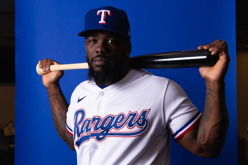 Adolis García #53 of the Texas Rangers poses during Photo Day at Surprise Stadium on March 17, 2022 in Surprise, Arizona.