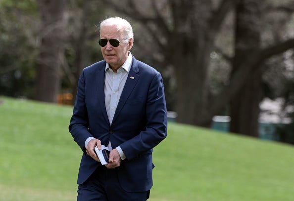 U.S. President Joe Biden returns to the White House on March 20, 2022 in Washington, DC. The Biden's are returning from a weekend trip to Delaware. 