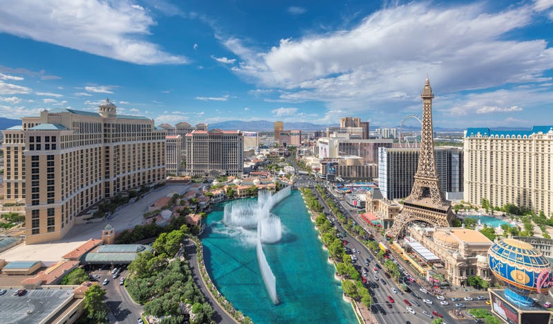 World famous Vegas Strip in Sunny day on October 27, 2021 in Las Vegas, Nevada.
