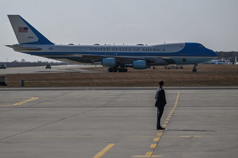 Air Force One lands as US. President Joe Biden arrives at Rzeszow Airport on March 25, 2022 in Rzeszow, Poland