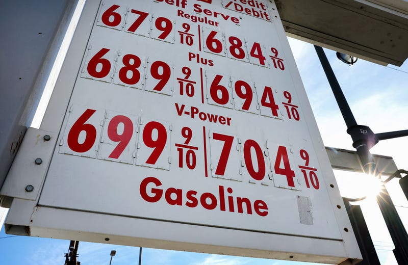 A gas station advertises high gas prices on March 25, 2022 in Los Angeles, California.