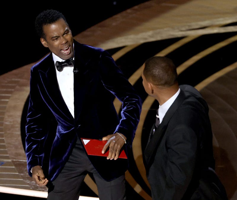 Will Smith appears to slap Chris Rock onstage during the 94th Annual Academy Awards at Dolby Theatre on March 27, 2022 in Hollywood, California.