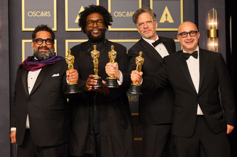 (L-R) Joseph Patel, Ahmir "Questlove" Thompson, Robert Fyvolent and David Dinerstein, winners of Documentary (Feature) award for ‘Summer of Soul (...Or, When the Revolution Could Not Be Televised)’ award pose in the press room during the 94th Annual Academy Awards at Hollywood and Highland on March 27, 2022 in Hollywood, California.