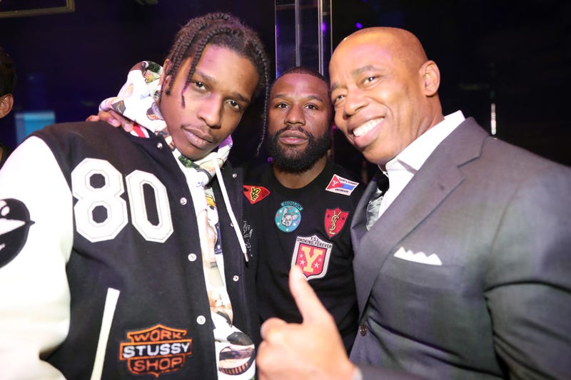 A$AP Rocky, Floyd Mayweather and Mayor Eric Adams attend Bilt Rewards X Wells Fargo Launch Event Party on March 28, 2022 in New York City. (Photo by )