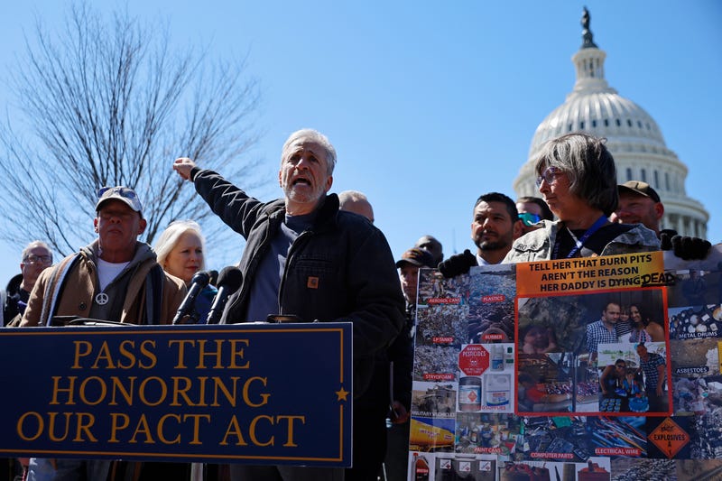 Comedian and activist Jon Stewart speaks during a news conference about the Honoring our Promise to Address Comprehensive Toxics (PACT) Act