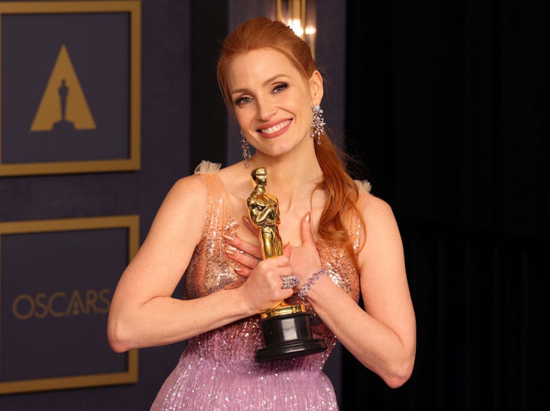 Jessica Chastain, winner of the Actress in a Leading Role award for ‘The Eyes of Tammy Faye’, poses in the press room at the 94th Annual Academy Awards at Hollywood and Highland on March 27, 2022 in Hollywood, California