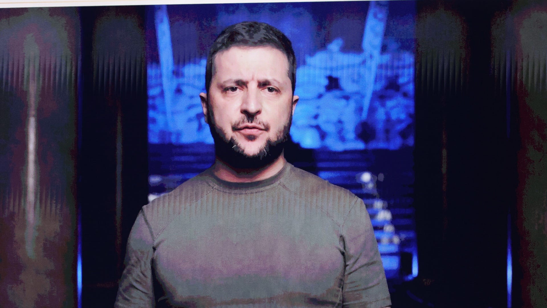 Ukrainian president Zelenskyy shares message during 2022 GRAMMY Awards from a bunker in Kyiv