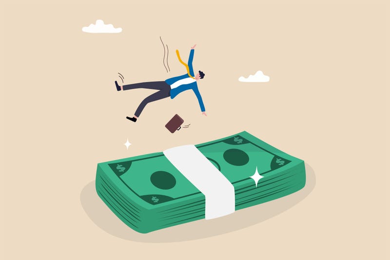Person falling onto money. 