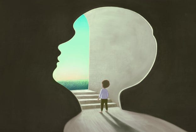 boy looking out of window concept drawing