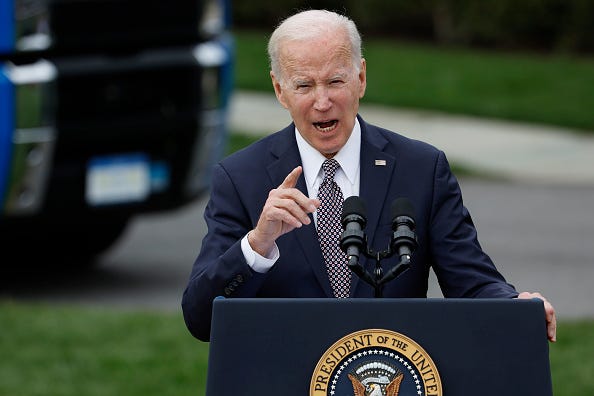 U.S. President Joe Biden delivers remarks on his 'Trucking Action Plan' on the South Lawn of the White House on April 04, 2022 in Washington, DC.