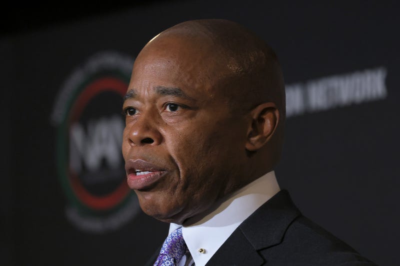 Mayor Eric Adams speaks at the Times Square Sheraton hotel on April 6, 2022