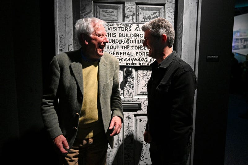 Glyn Johns and Rock and Roll Hall of Fame and Museum President & CEO Greg Harris attend "The Beatles: Get Back To Let It Be" exhibit