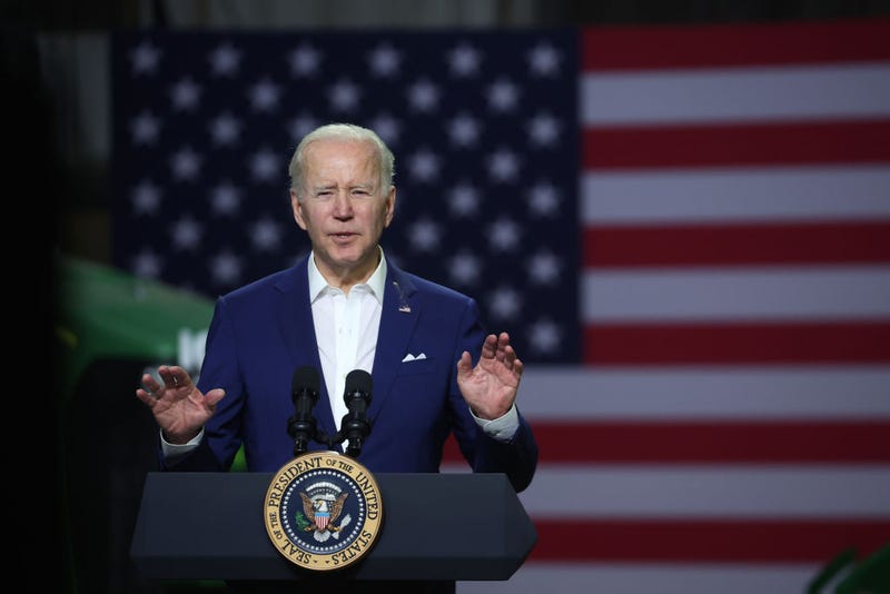 President Joe Biden speaks to guests during a visit to POET Bioprocessing on April 12, 2022 in Menlo, Iowa.