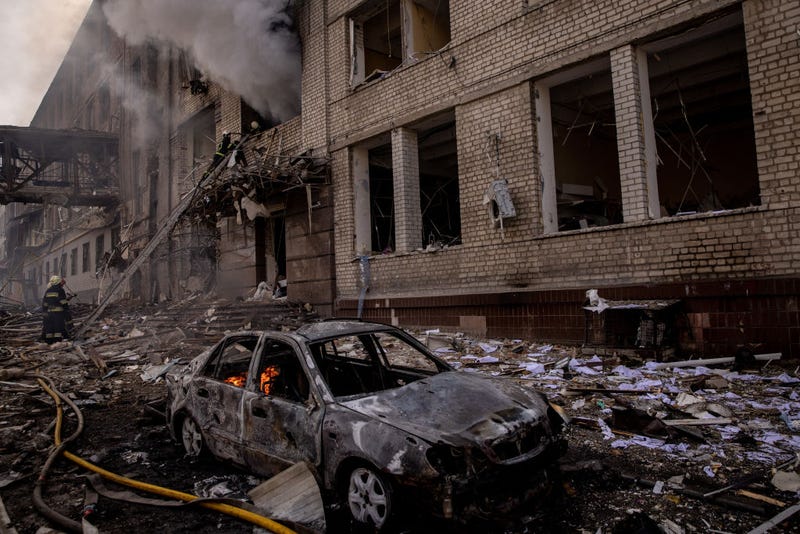 A Russian missile strike on April 16, 2022 in Kharkiv, Ukraine.