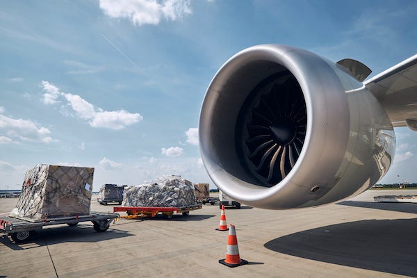Turbine of an airplane parked at the airport