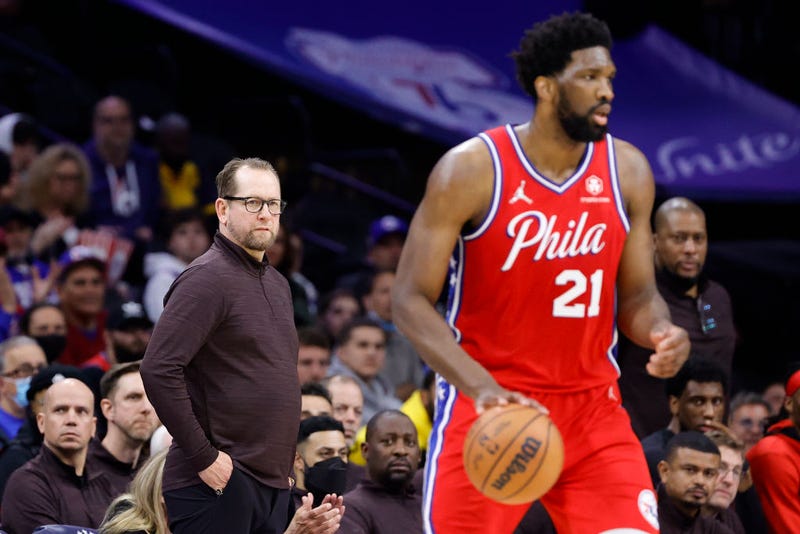 Head coach Nick Nurse of the Toronto Raptors looks on during the fourth quarter against the Philadelphia 76ers during Game 2 of the Eastern Conference First Round at the Wells Fargo Center on April 18, 2022, in Philadelphia, Pennsylvania.