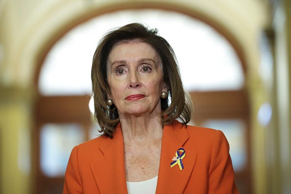 U.S. Speaker of the House Nancy Pelosi (D-CA) delivers remarks as she welcomes Prime Minister of Ukraine Denys Shmyhal to the U.S. Capitol on April 21, 2022 in Washington, DC. 