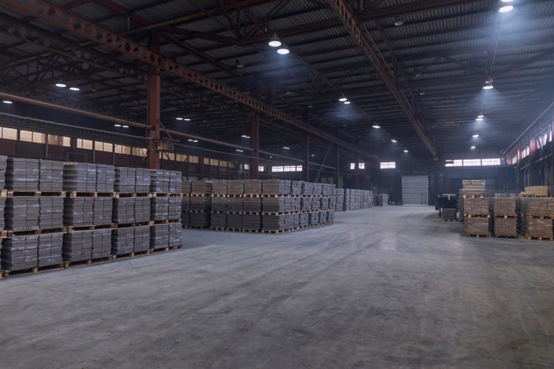 dark warehouse with concrete floors