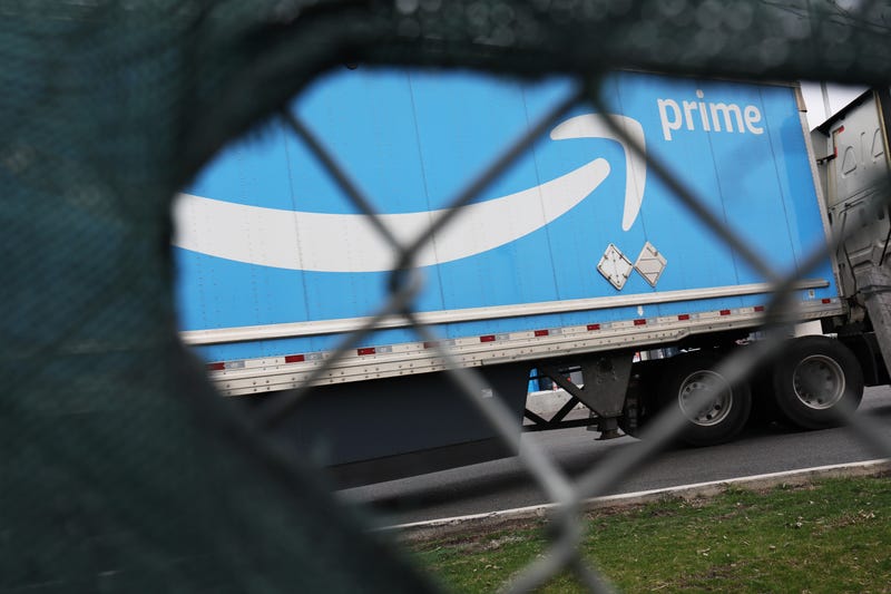 NEW YORK, NEW YORK - APRIL 25: An Amazon truck enters the LDJ5 Amazon Sort Center on April 25, 2022 in New York City. The LDJ5 Amazon Sort Center is holding a vote to unionize today across the street from the JFK8 warehouse that voted to unionize earlier this month. On Sunday, U.S. Sen. Bernie Sanders (I-VT) and Rep. Alexandria Ocasio-Cortez (D-NY) joined a rally alongside Amazon Labor Union leaders ahead of the vote.