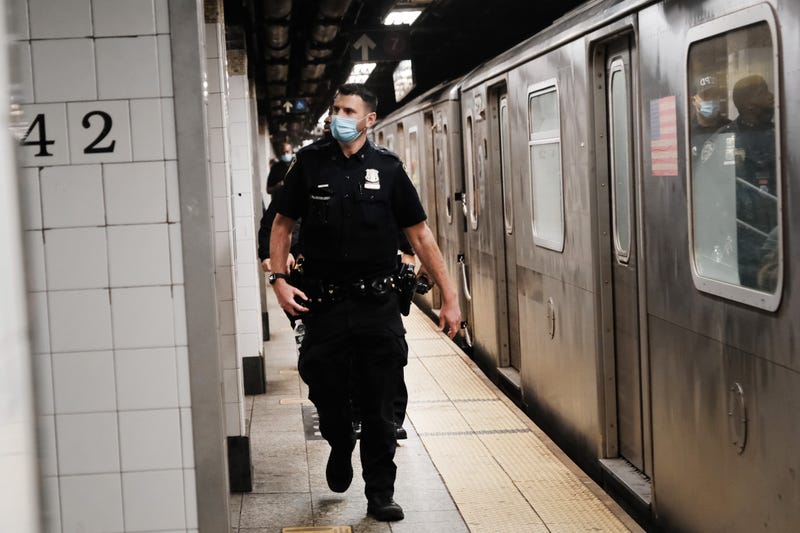 NYPD officers at the Times Square subway station on April 25, 2022
