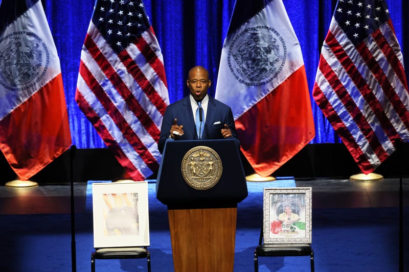 New York City Mayor Eric Adams gives a speech at Kings Theatre on April 26, 2022 in the Flatbush neighborhood of the Brooklyn borough in New York City. Mayor Adams released his Fiscal Year 2023 Executive Budget and spoke about his first 100 days in office as mayor of New York City. The mayor also spoke about his vision for the city’s continued recovery from the coronavirus (COVID-19) pandemic. The City Council held a press conference at City Hall on the eve of the release of Adams' budget calling on the mayor to invest in education, mental health and community-based social service programs stating that they are the key to improving public safety.