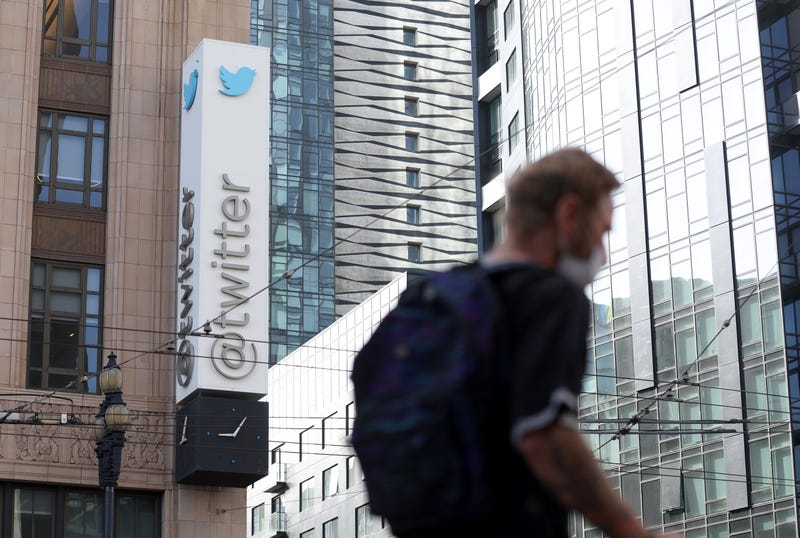 A sign is posted on the exterior of Twitter headquarters on April 27, 2022 in San Francisco, California.