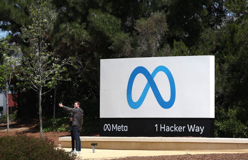 A sign is posted in front of Meta headquarters on April 28, 2022 in Menlo Park, California. Facebook parent company Meta reported better-than-expected first quarter earnings per share of $2.72 compared to analyst expectations of $2.56. Revenue for the quarter fell short at $27.91 billion compared to the expected $28.24 billion. (Photo by Justin Sullivan/Getty Images)