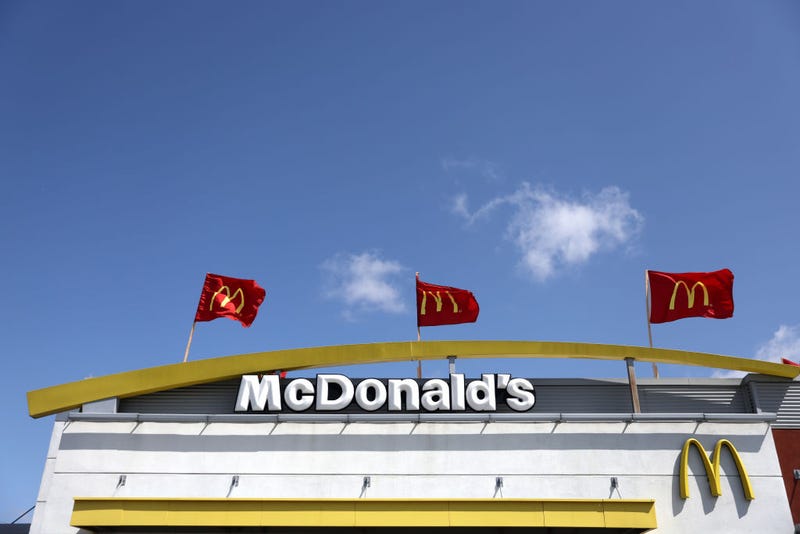 A sign is posted in front of a McDonald's restaurant on April 28, 2022 in San Leandro, California.