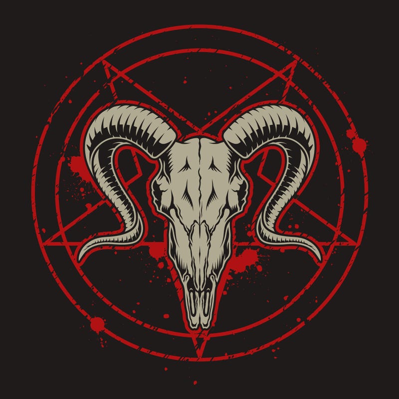 Baphomet and a pentagram, two images used by The Satanic Temple in Salem, Mass.