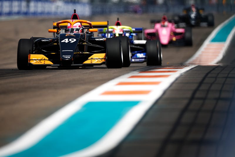 Abbi Pulling of Great Britain and Racing X (49) drives during race 2 of W Series Round 1 at Miami International Autodrome on May 08, 2022 in Miami, Florida.