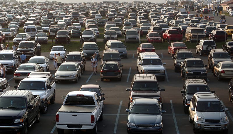 A busy parking lot.