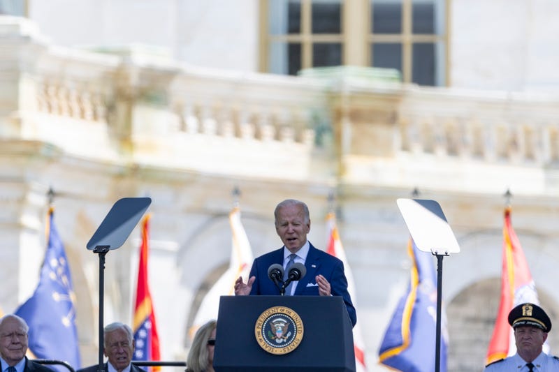 President Joe Biden speaks at the National Peace Officers' Memorial Service at the U.S. Capitol on May 15, 2022 in Washington, DC, where he also offered condolences to the families of the mass shooting victims.
