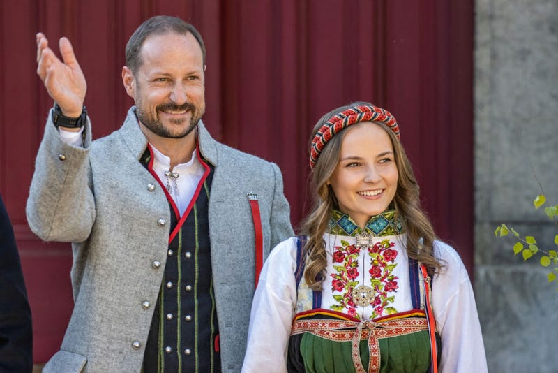 Crown Prince Haakon of Norway and Princess Ingrid Alexandra of Norway attend the children's parade at Skaugum, Asker on Norway's National Day on May 17, 2022 in Oslo, Norway. 