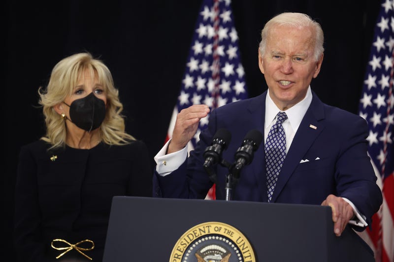 With his wife Jill by his side, US President Joe Biden delivers remarks to guests, most of whom lost a family member in the Tops market shooting, at the Delavan Grider Community Center on May 17, 2022 in Buffalo, New York.