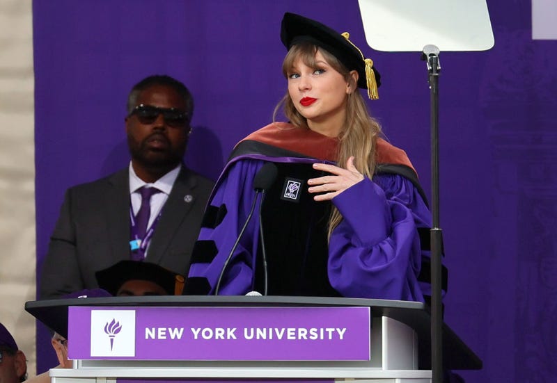 Taylor Swift Delivers New York University 2022 Commencement Address at Yankee Stadium on May 18, 2022 in New York City. (Photo by Dia Dipasupil/Getty Images)