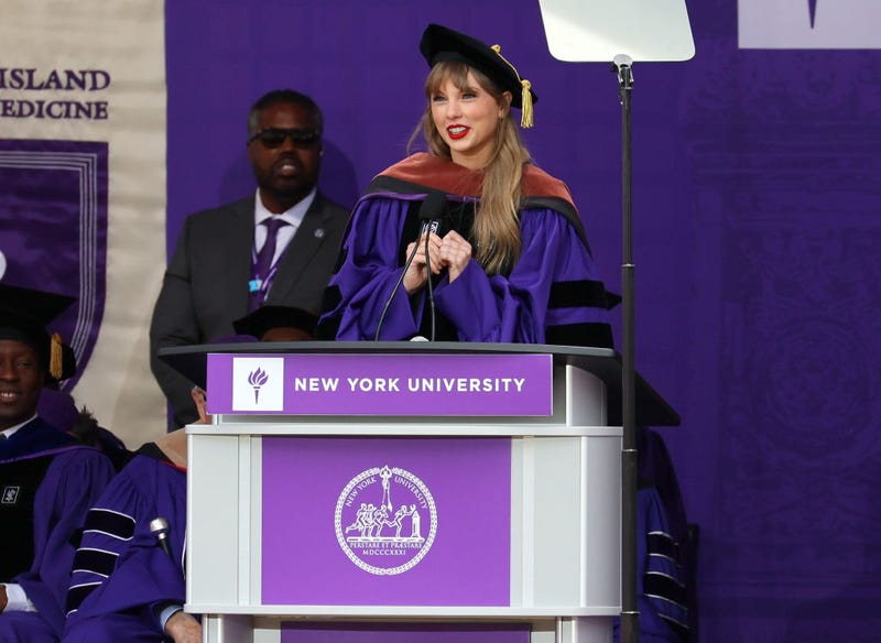Taylor Swift Delivers New York University 2022 Commencement Address at Yankee Stadium on May 18, 2022 in New York City.