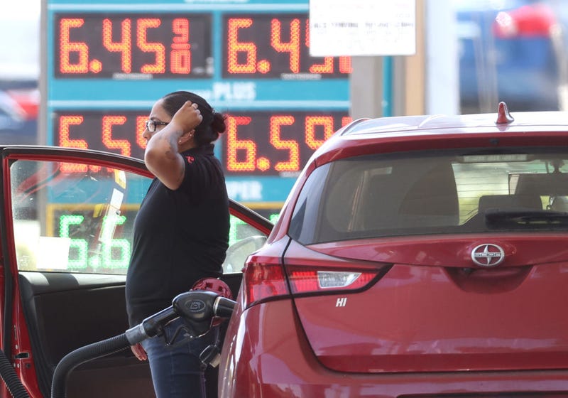 A customer pumps gas into their car at a gas station on May 18, 2022 in Petaluma, California. Gas prices in California have surpassed $6.00 per gallon for the first time ever. The average price per gallon of regular unleaded gasoline in California is at $6.05 and $6.29 in the San Francisco Bay Area. (Photo by Justin Sullivan/Getty Images)